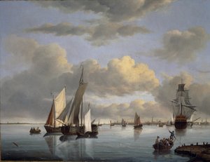 Frakt på Ijsselmeer med Amsterdam i det fjerne